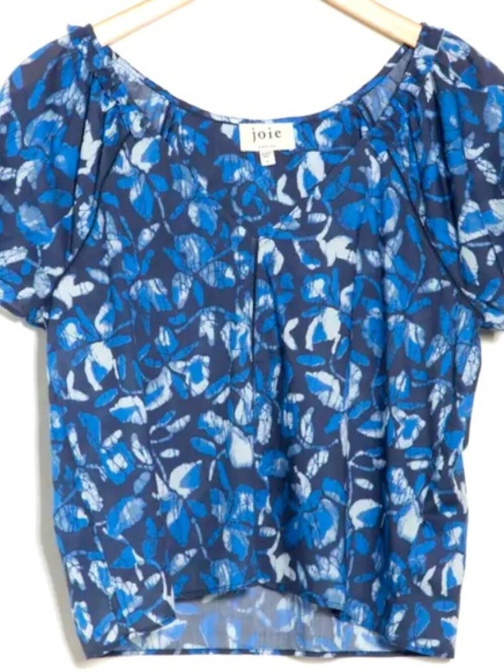 Joie 100% Cotton Blue Abstract Print V-Neck Blouse Top Size L NWT